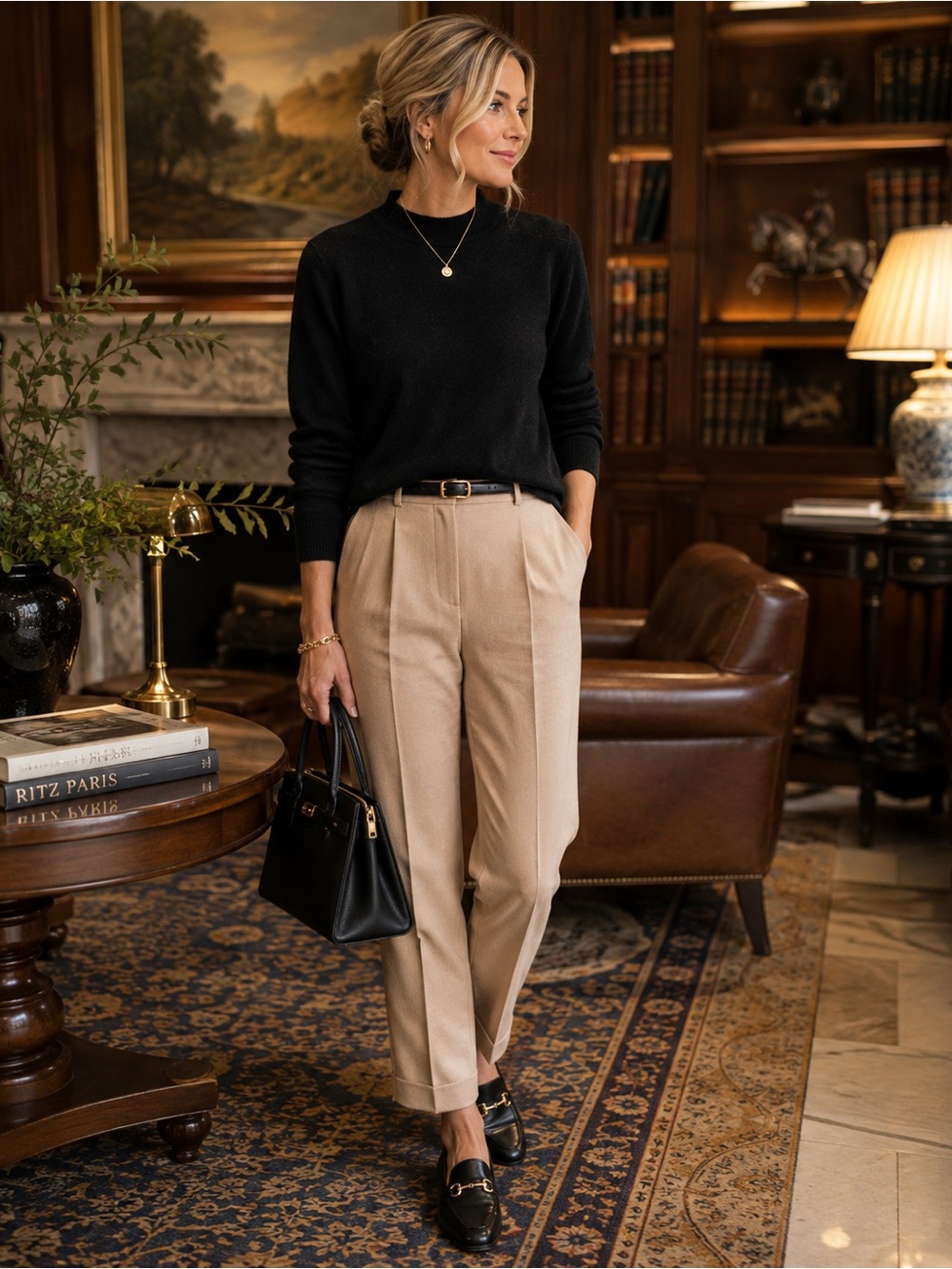 Neiman Marcus 100% Cashmere Black Mock Neck Sweater Women’s M Quiet Luxury.